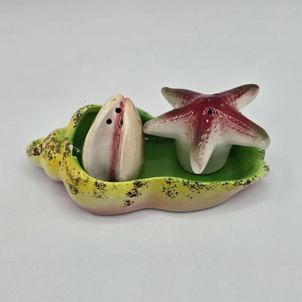 Starfish Shell Salt Pepper Shakers Beach Ocean Vintage Japanese Mid Century